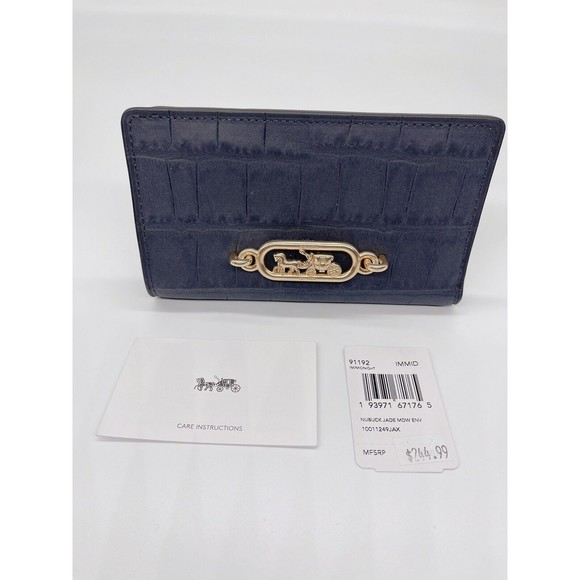 NWT Coach 91192 Jade Medium Envelope Wallet Crocodile Embossed leather Midnight - Picture 8 of 8